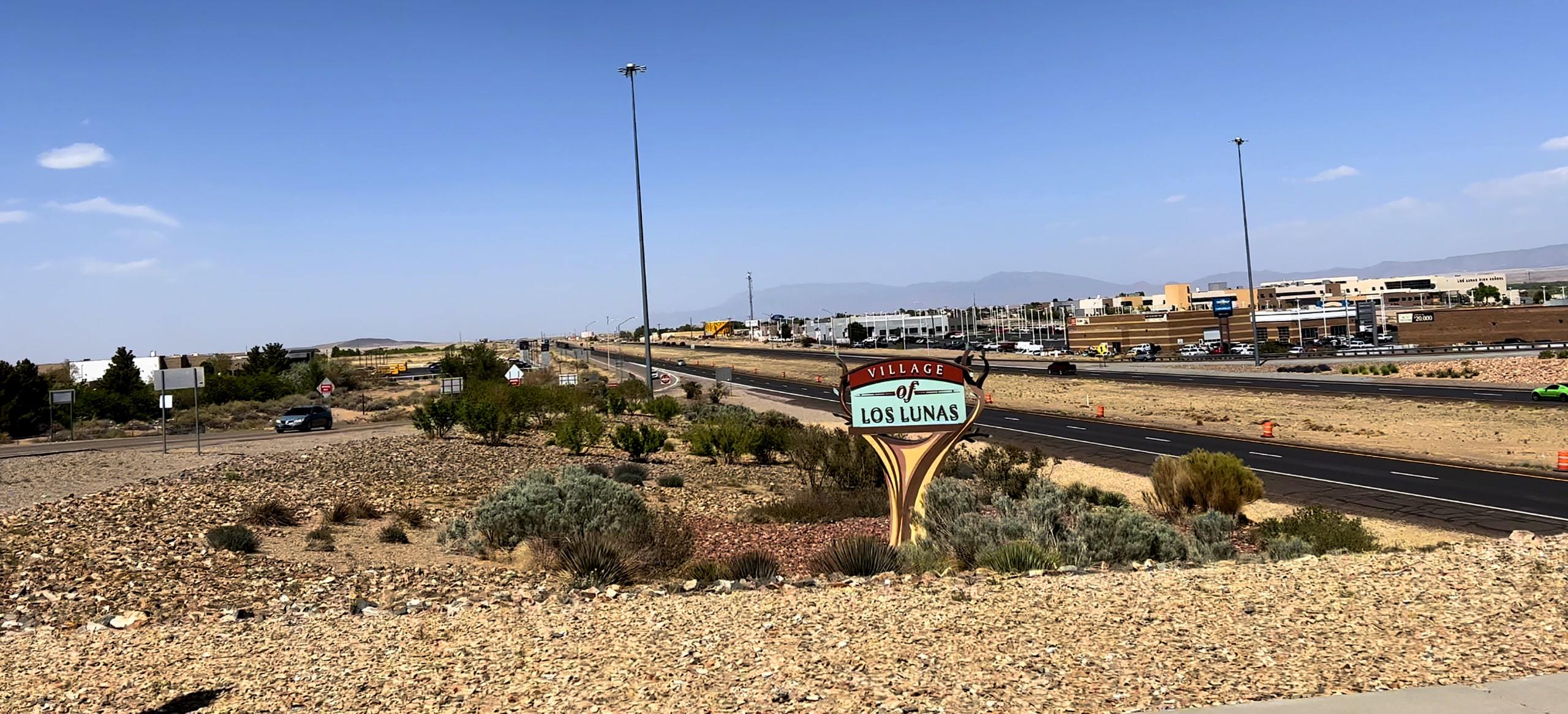 View of sign near Los Lunas homes in New Mexico